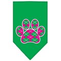 Unconditional Love Argyle Paw Pink Screen Print Bandana Emerald Green Small UN851590